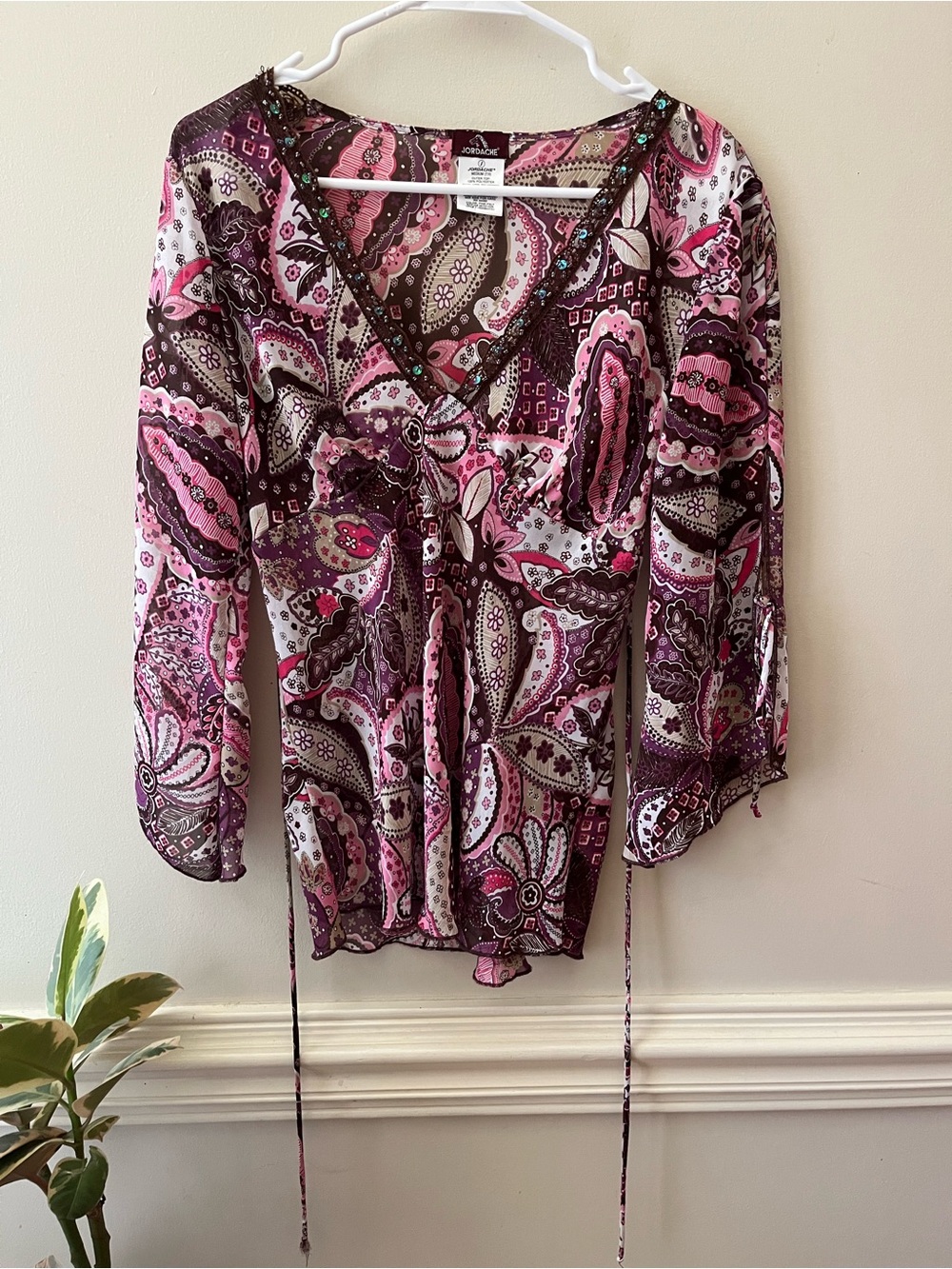 Vintage Y2K 2000s Jordache size medium paisley print blouse sheer